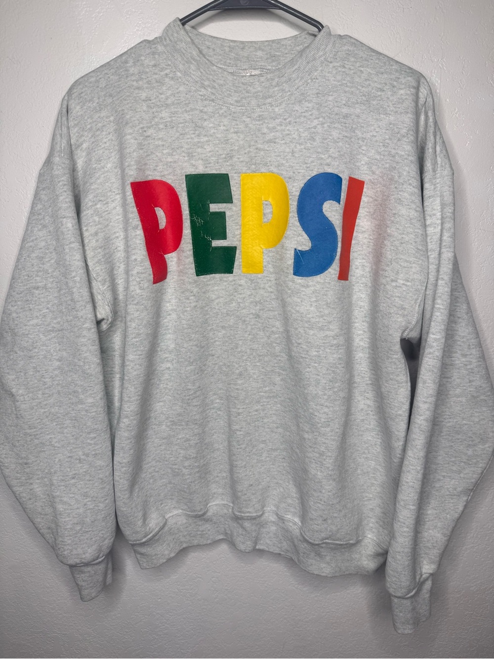Vintage 1990s Pepsi multi-color spellout heather grey crewneck size XL